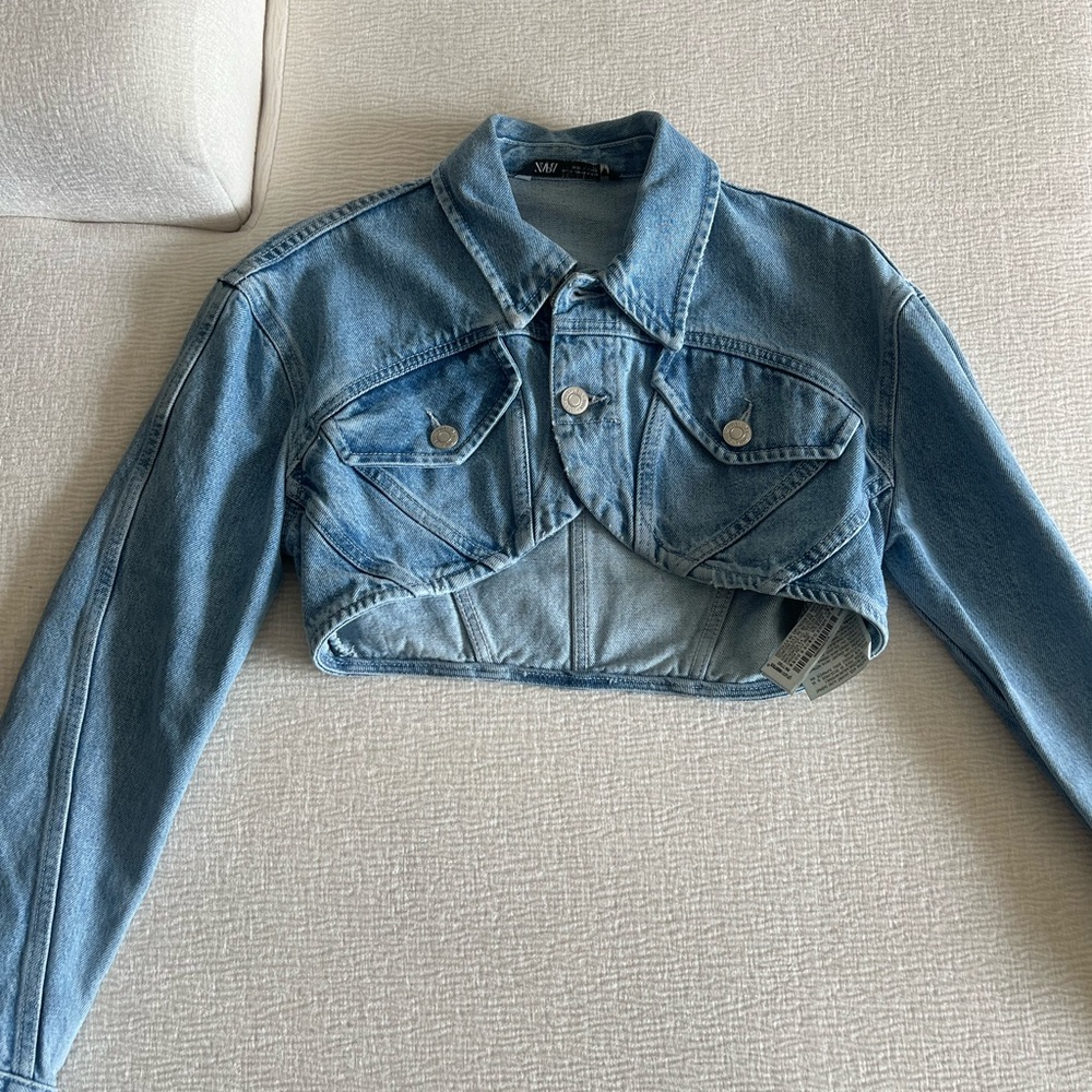 Blue Cropped Denim Jacket